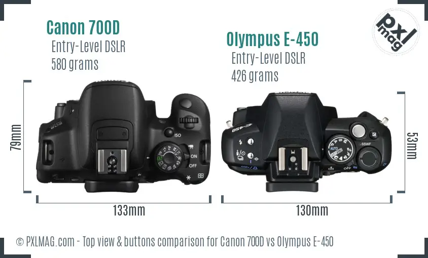 Canon 700D vs Olympus E-450 top view buttons comparison