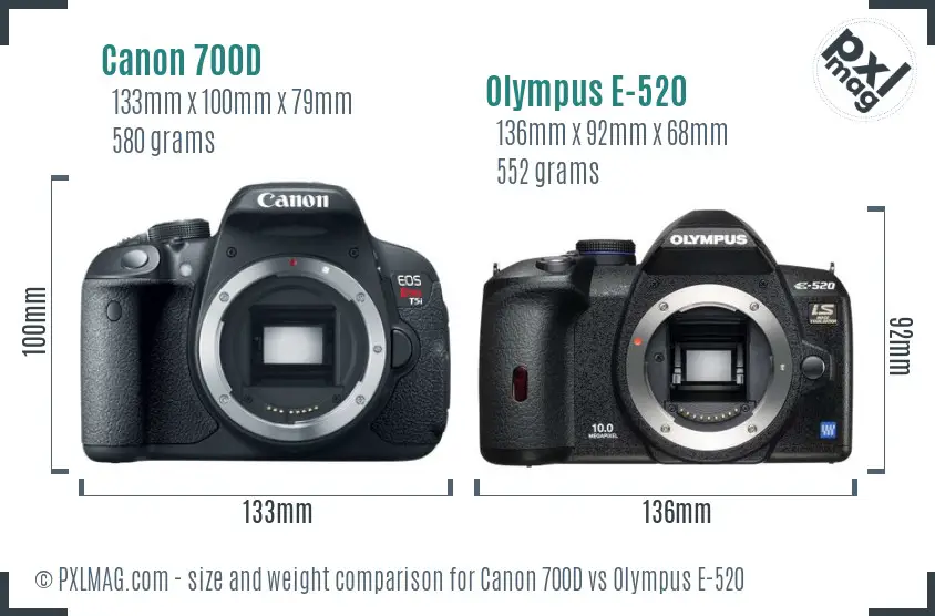 Canon 700D vs Olympus E-520 size comparison