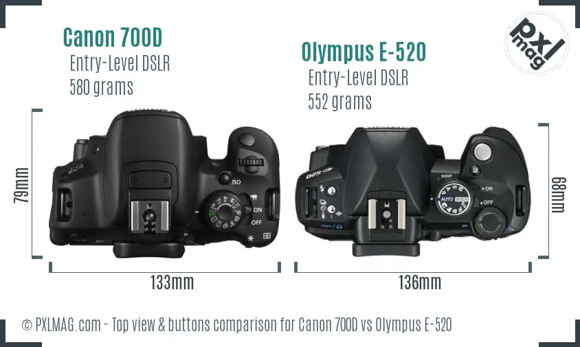 Canon 700D vs Olympus E-520 top view buttons comparison