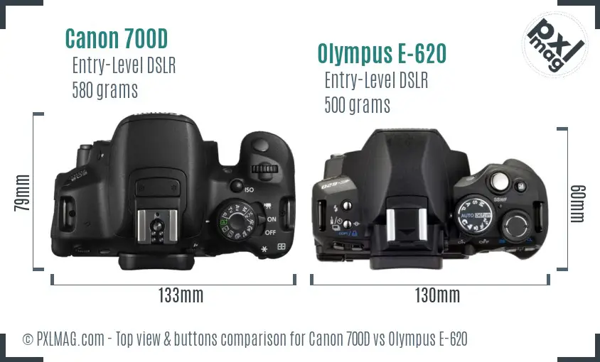 Canon 700D vs Olympus E-620 top view buttons comparison