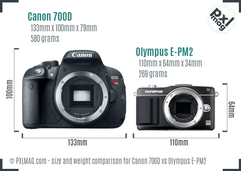 Canon 700D vs Olympus E-PM2 size comparison