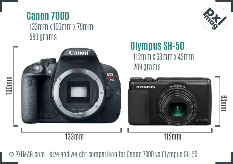 Canon 700D vs Olympus SH-50 size comparison
