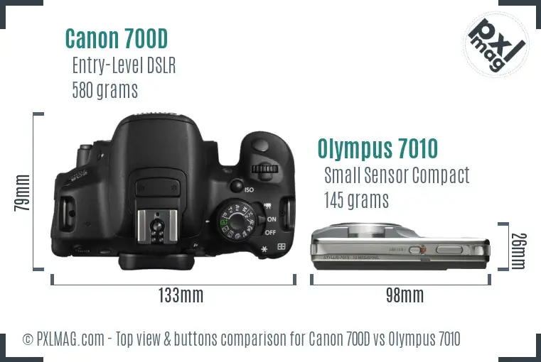 Canon 700D vs Olympus 7010 top view buttons comparison