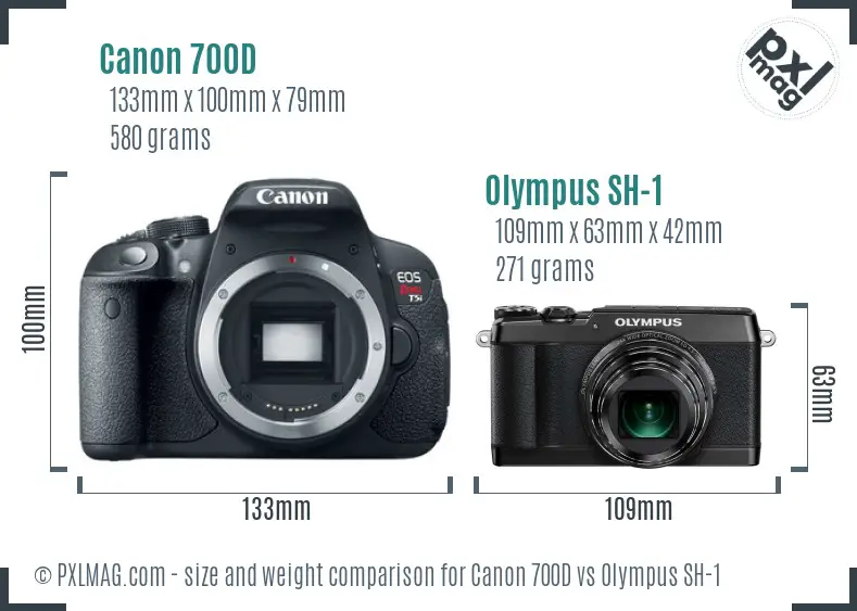 Canon 700D vs Olympus SH-1 size comparison