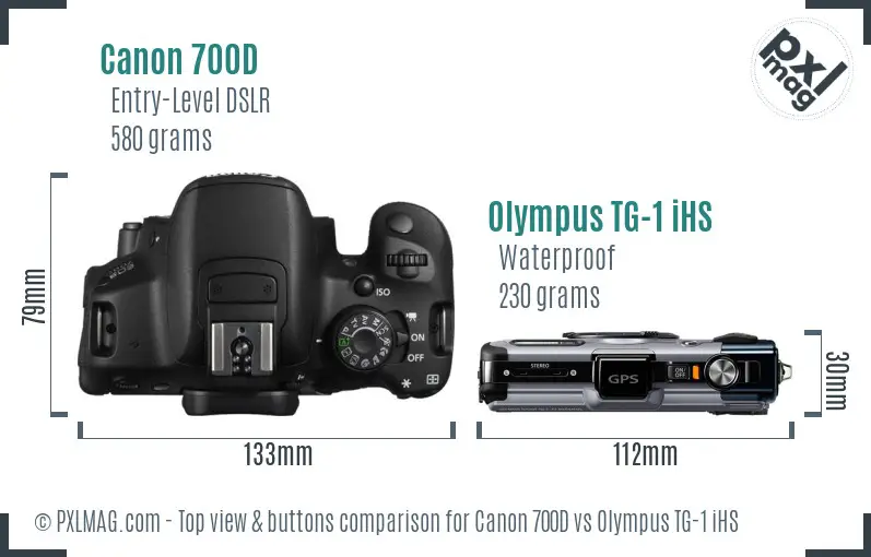 Canon 700D vs Olympus TG-1 iHS top view buttons comparison