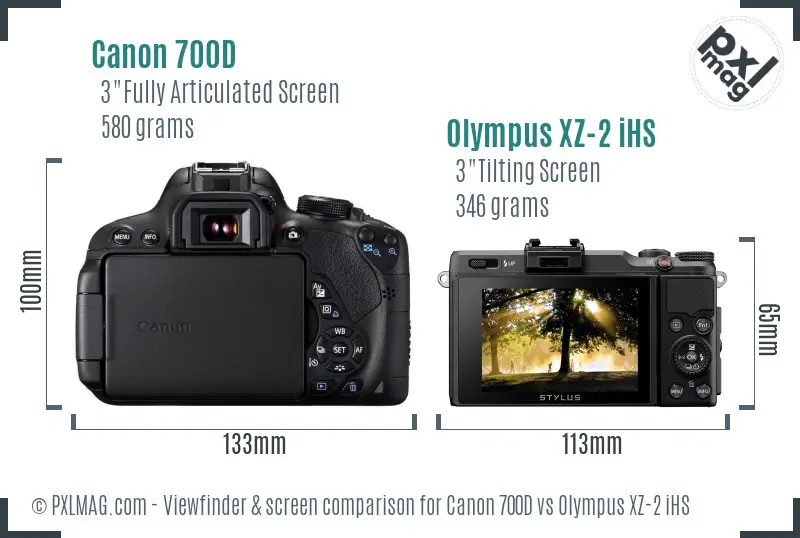 Canon 700D vs Olympus XZ-2 iHS Screen and Viewfinder comparison