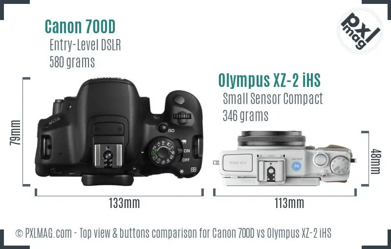 Canon 700D vs Olympus XZ-2 iHS top view buttons comparison
