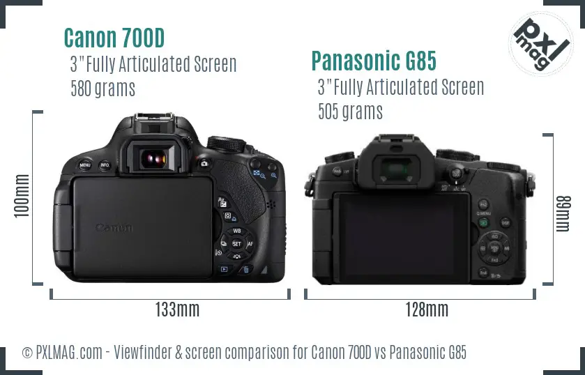 Canon 700D vs Panasonic G85 Screen and Viewfinder comparison