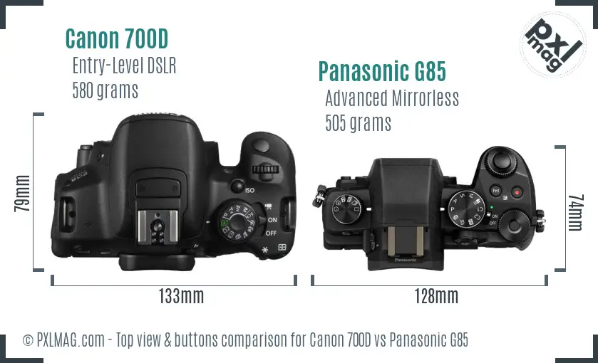 Canon 700D vs Panasonic G85 top view buttons comparison