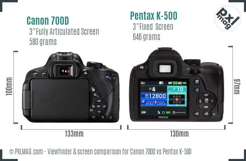 Canon 700D vs Pentax K-500 Screen and Viewfinder comparison