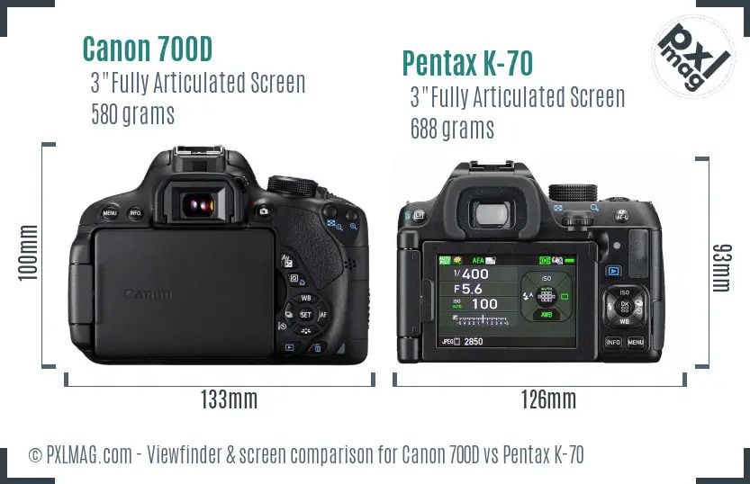 Canon 700D vs Pentax K-70 Screen and Viewfinder comparison