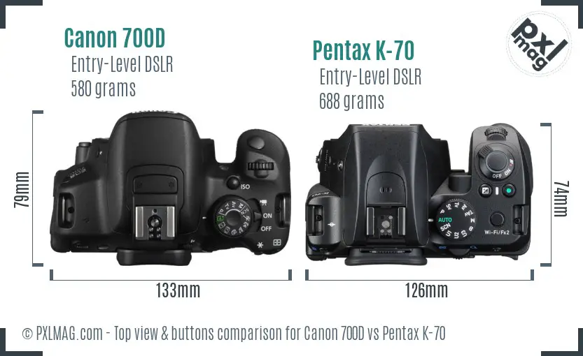 Canon 700D vs Pentax K-70 top view buttons comparison