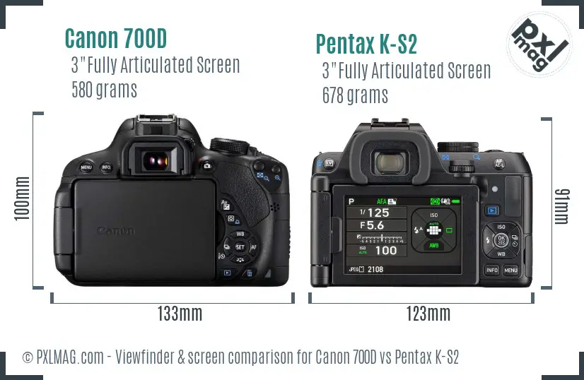 Canon 700D vs Pentax K-S2 Screen and Viewfinder comparison