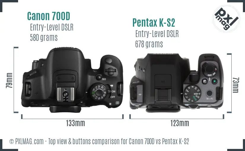 Canon 700D vs Pentax K-S2 top view buttons comparison