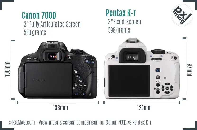 Canon 700D vs Pentax K-r Screen and Viewfinder comparison