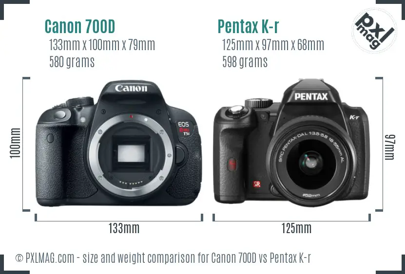 Canon 700D vs Pentax K-r size comparison