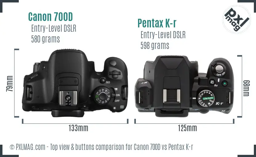 Canon 700D vs Pentax K-r top view buttons comparison