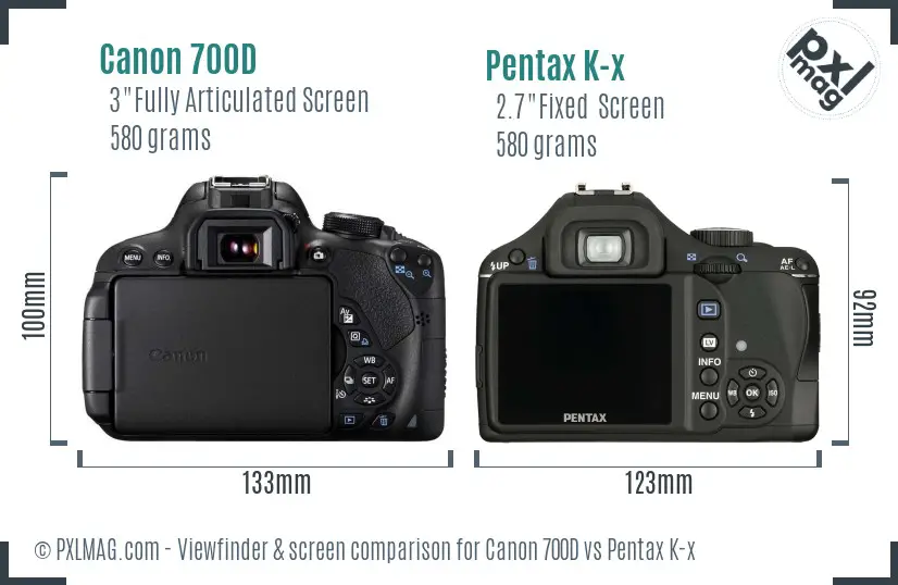 Canon 700D vs Pentax K-x Screen and Viewfinder comparison