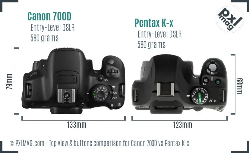 Canon 700D vs Pentax K-x top view buttons comparison