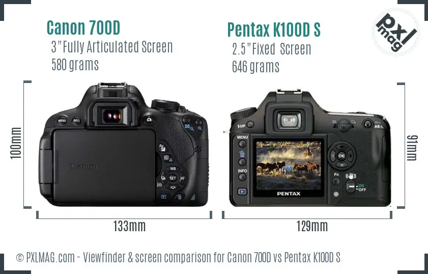 Canon 700D vs Pentax K100D S Screen and Viewfinder comparison