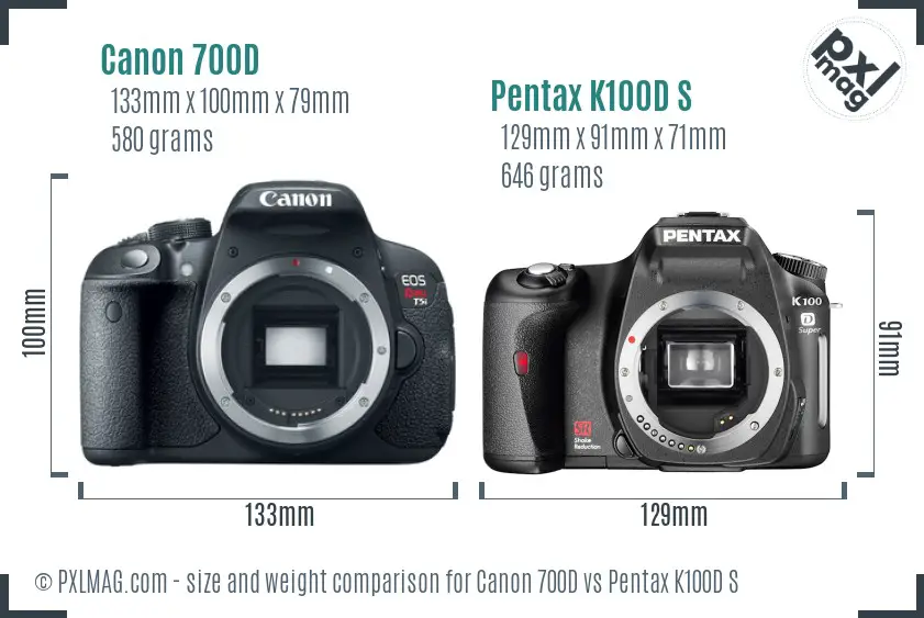 Canon 700D vs Pentax K100D S size comparison