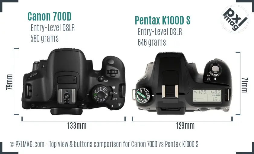 Canon 700D vs Pentax K100D S top view buttons comparison