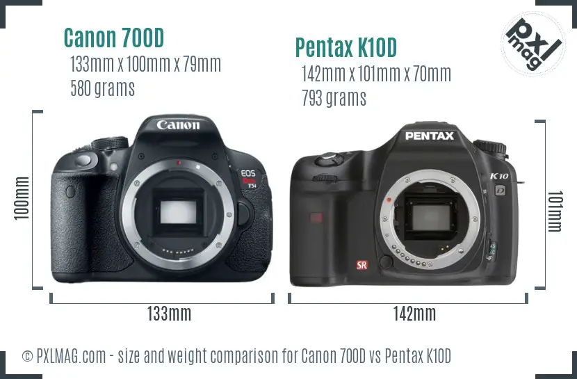 Canon 700D vs Pentax K10D size comparison