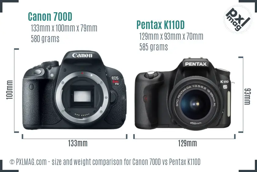 Canon 700D vs Pentax K110D size comparison