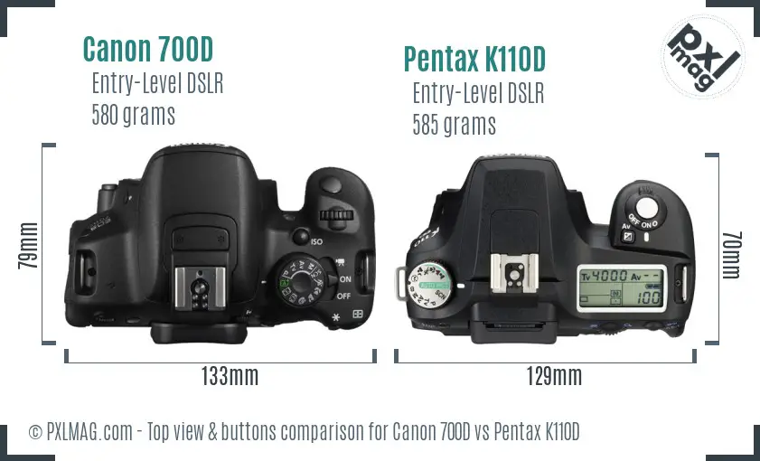Canon 700D vs Pentax K110D top view buttons comparison