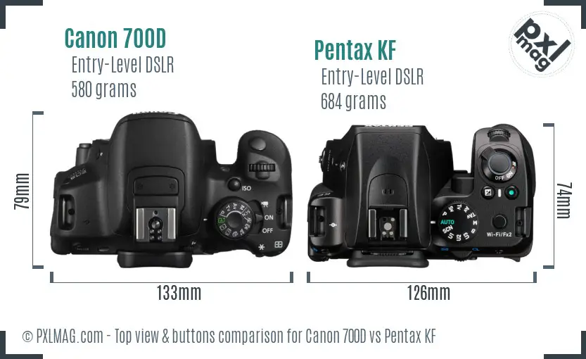 Canon 700D vs Pentax KF top view buttons comparison