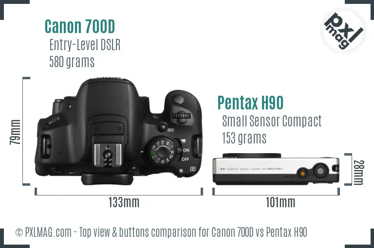 Canon 700D vs Pentax H90 top view buttons comparison