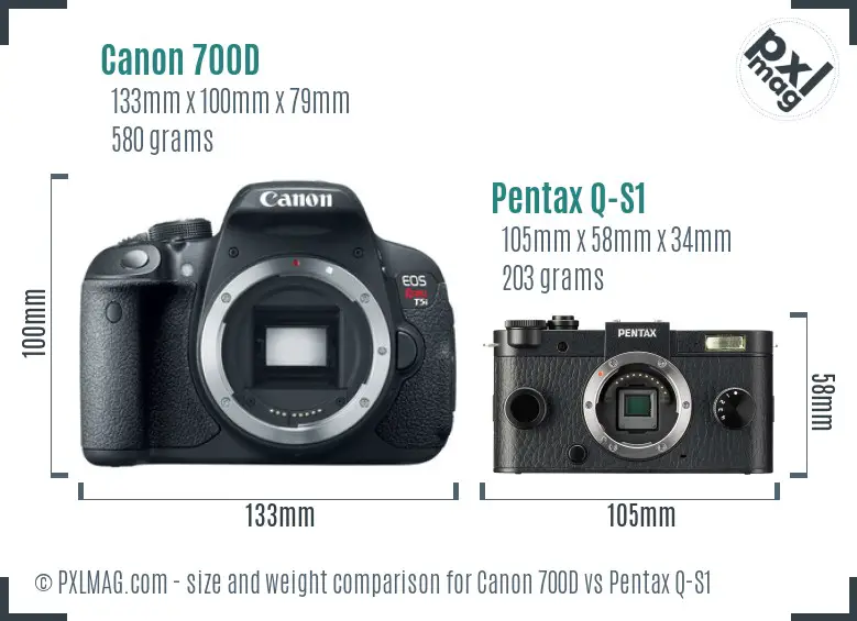 Canon 700D vs Pentax Q-S1 size comparison Canon 700D vs Pentax Q-S1 size comparison