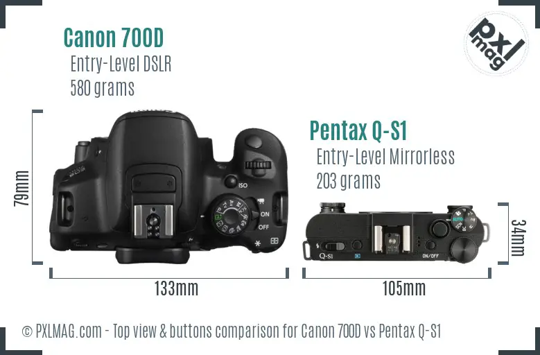 Canon 700D vs Pentax Q-S1 top view buttons comparison Canon 700D vs Pentax Q-S1 top view buttons comparison