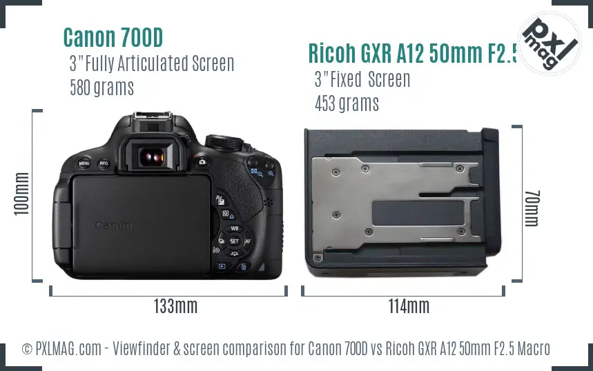 Canon 700D vs Ricoh GXR A12 50mm F2.5 Macro Screen and Viewfinder comparison