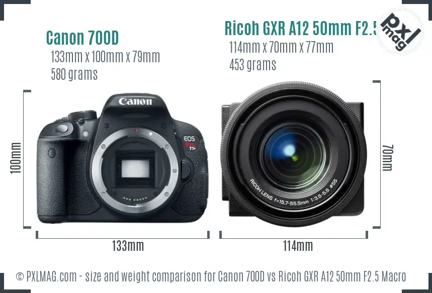 Canon 700D vs Ricoh GXR A12 50mm F2.5 Macro size comparison