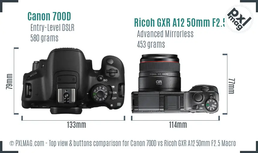 Canon 700D vs Ricoh GXR A12 50mm F2.5 Macro top view buttons comparison