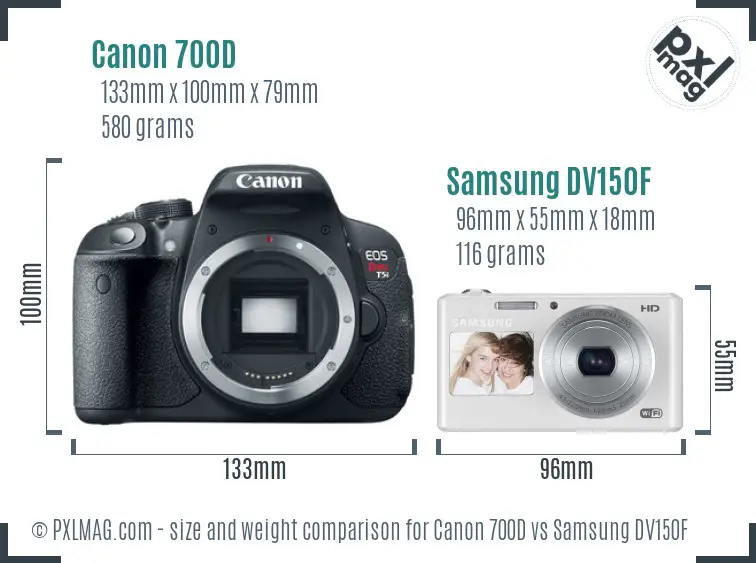 Canon 700D vs Samsung DV150F size comparison