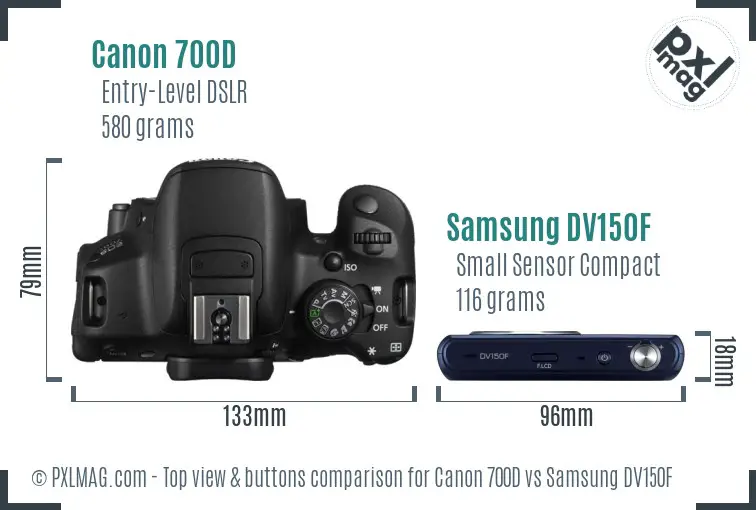 Canon 700D vs Samsung DV150F top view buttons comparison