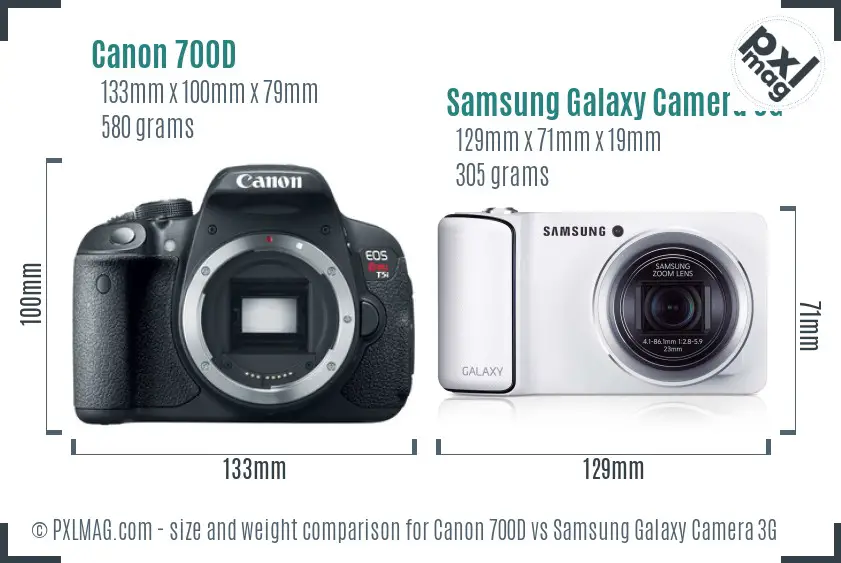 Canon 700D vs Samsung Galaxy Camera 3G size comparison