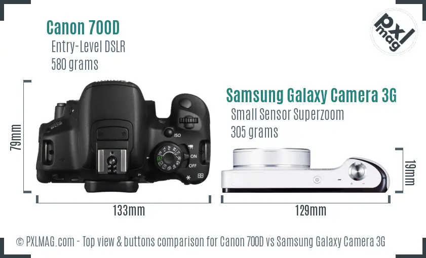 Canon 700D vs Samsung Galaxy Camera 3G top view buttons comparison