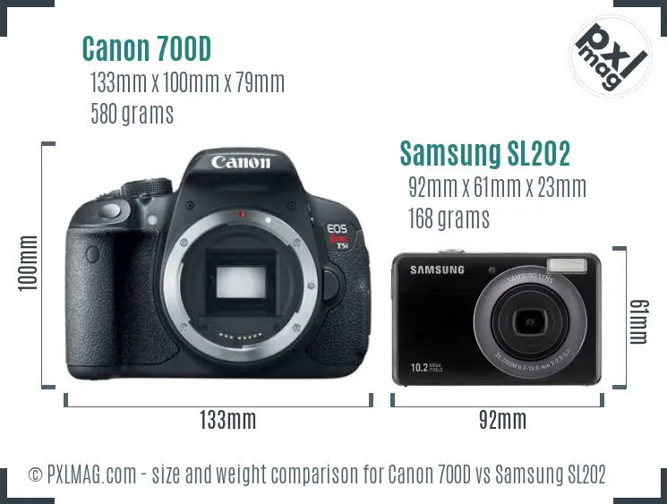 Canon 700D vs Samsung SL202 size comparison