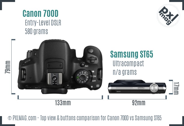 Canon 700D vs Samsung ST65 top view buttons comparison
