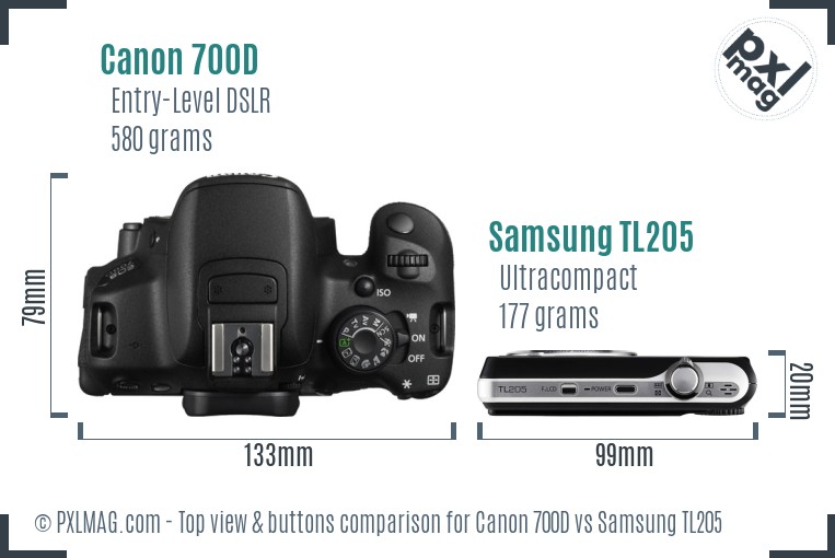 Canon 700D vs Samsung TL205 top view buttons comparison