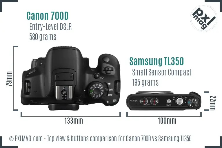 Canon 700D vs Samsung TL350 top view buttons comparison