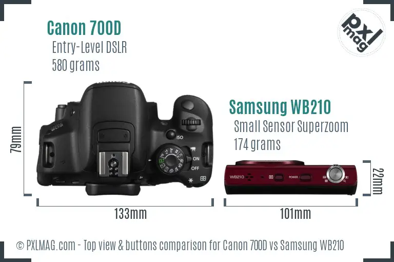 Canon 700D vs Samsung WB210 top view buttons comparison