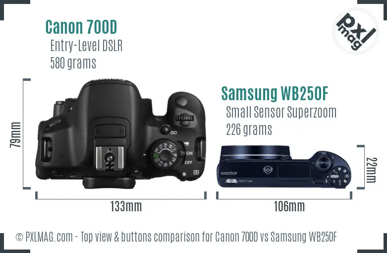 Canon 700D vs Samsung WB250F top view buttons comparison