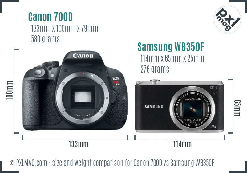 Canon 700D vs Samsung WB350F size comparison