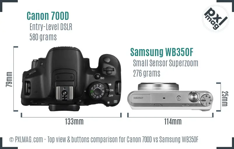 Canon 700D vs Samsung WB350F top view buttons comparison