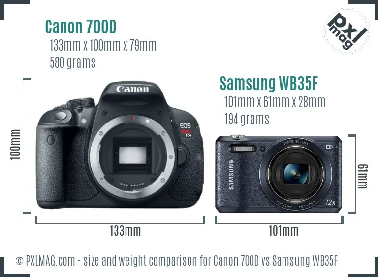 Canon 700D vs Samsung WB35F size comparison