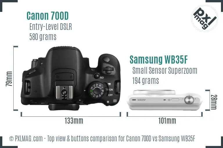 Canon 700D vs Samsung WB35F top view buttons comparison